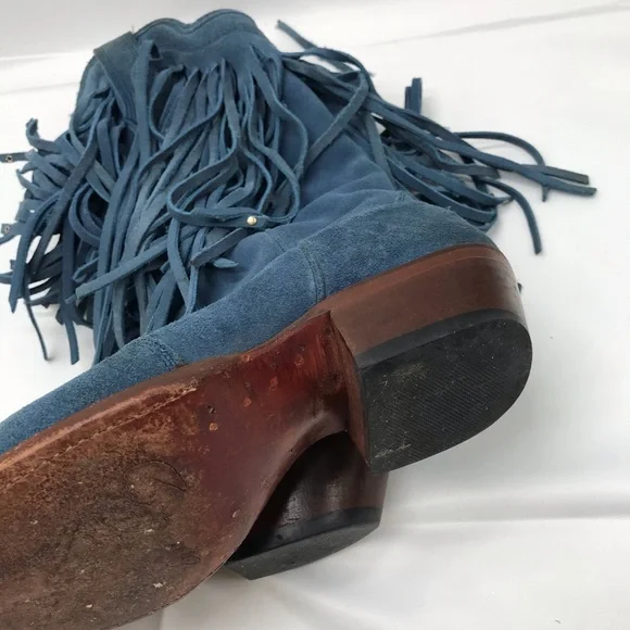 American Rebel Boot Co Elvis Presley Blue Suede leather Boots Fringe Size 6.5 - Picture 7 of 10